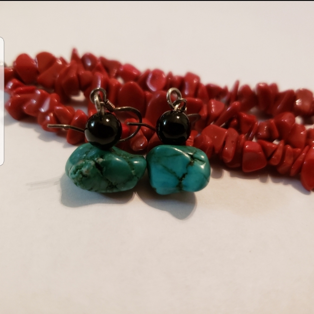 Turquoise earrings lot, Black Onyx, Red Coral, gem